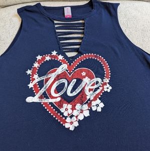 Juniors No Boundaries Sleeveless Love Shirt with Cut outs Size L Navy